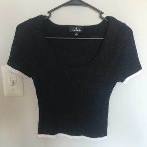 Lulu's black crop top with white edging